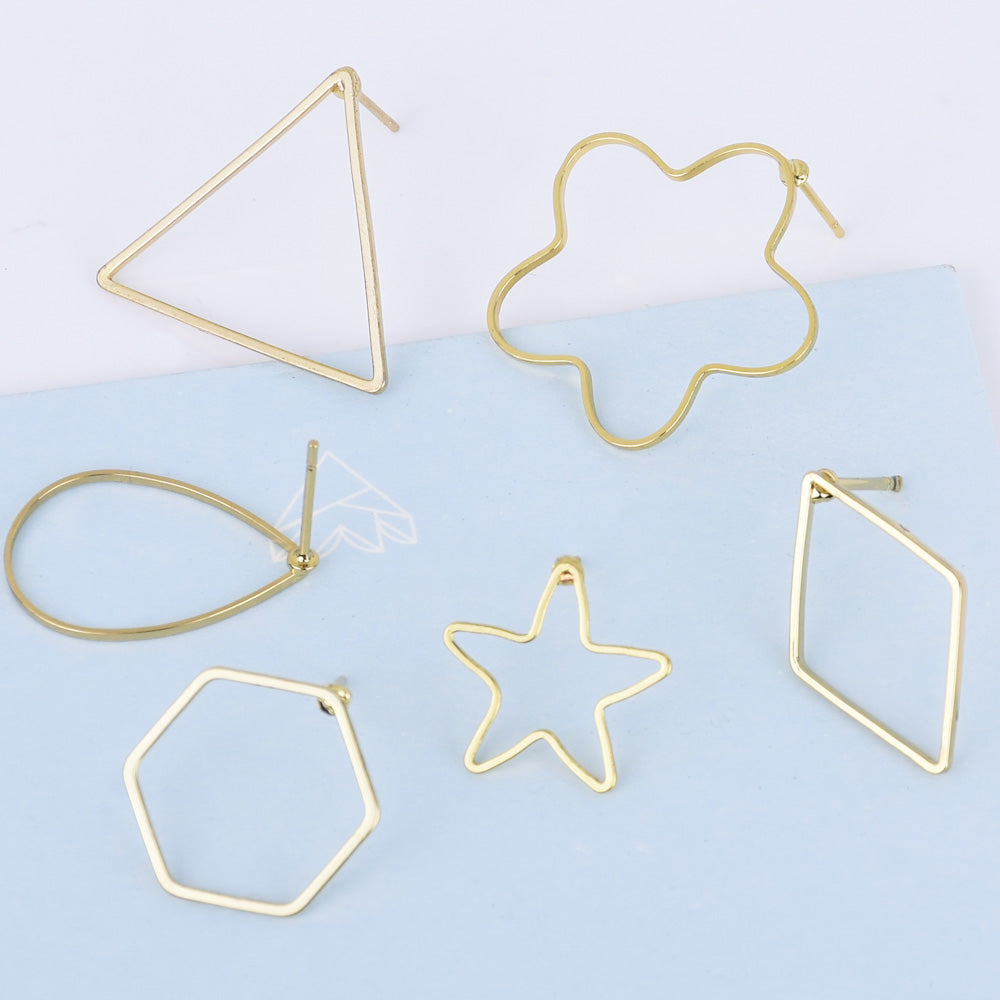 Brass Geometric Empty earrings studs Simple Open Shaped Earrings jewelry minimalist geometric earring stud 10pcs 102522