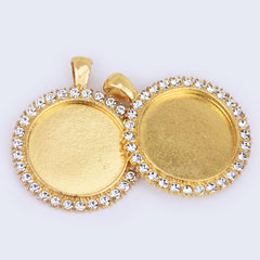 25mm Gold plated Round pendant tray with Rhinestone,Zinc Alloy filled,10pcs/lot