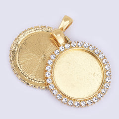 25mm Gold plated Round pendant tray with Rhinestone,Zinc Alloy filled,10pcs/lot