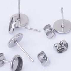 Stainless Steel Bezel Earring Stud Blank Bezel 6/8/10/12/14/16/18/20mm No allergic Earring Posts 30pcs