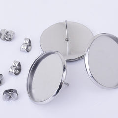 Stainless Steel Bezel Earring Stud Blank Bezel 6/8/10/12/14/16/18/20mm No allergic Earring Posts 30pcs