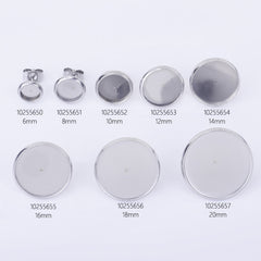 Stainless Steel Bezel Earring Stud Blank Bezel 6/8/10/12/14/16/18/20mm No allergic Earring Posts 30pcs