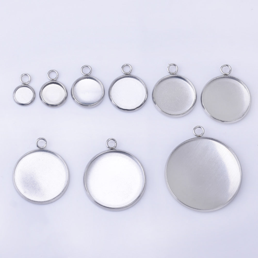 Stainless Steel Round Pendant Tray with Loop Cabochon Setting Blank Bezel Trays pendant base 20pcs 102558