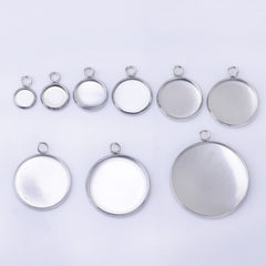 Stainless Steel Round Pendant Tray with Loop Cabochon Setting Blank Bezel Trays pendant base 20pcs 102558