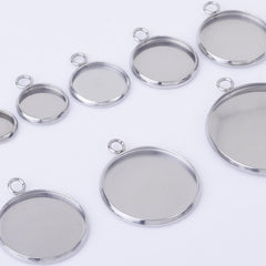 Stainless Steel Round Pendant Tray with Loop Cabochon Setting Blank Bezel Trays pendant base 20pcs 102558