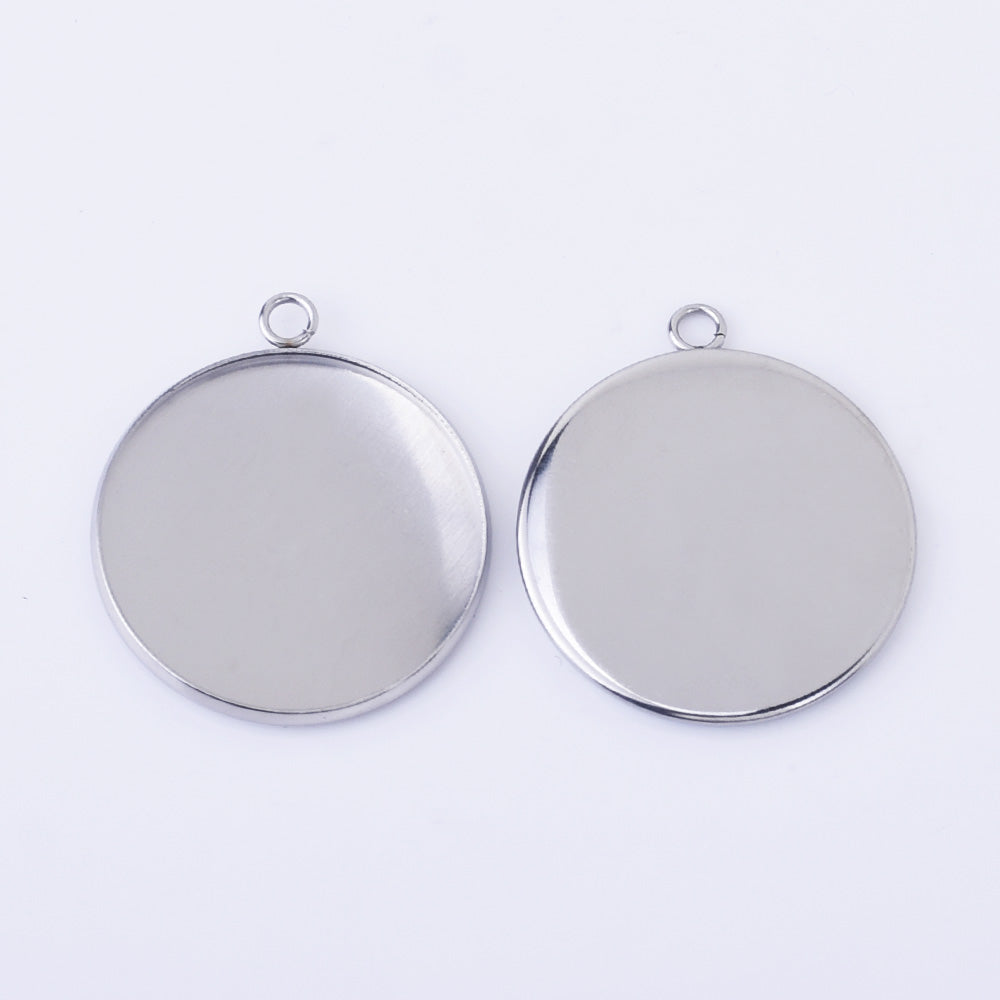 Stainless Steel Round Pendant Tray with Loop Cabochon Setting Blank Bezel Trays pendant base 20pcs 102558