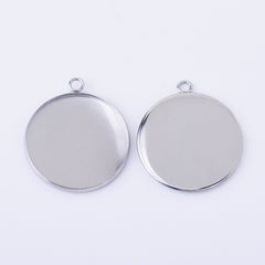 Stainless Steel Round Pendant Tray with Loop Cabochon Setting Blank Bezel Trays pendant base 20pcs 102558