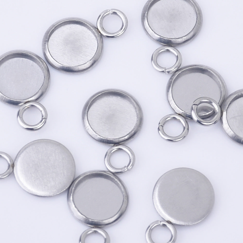Stainless Steel Round Pendant Tray with Loop Cabochon Setting Blank Bezel Trays pendant base 20pcs 102558