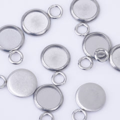 Stainless Steel Round Pendant Tray with Loop Cabochon Setting Blank Bezel Trays pendant base 20pcs 102558