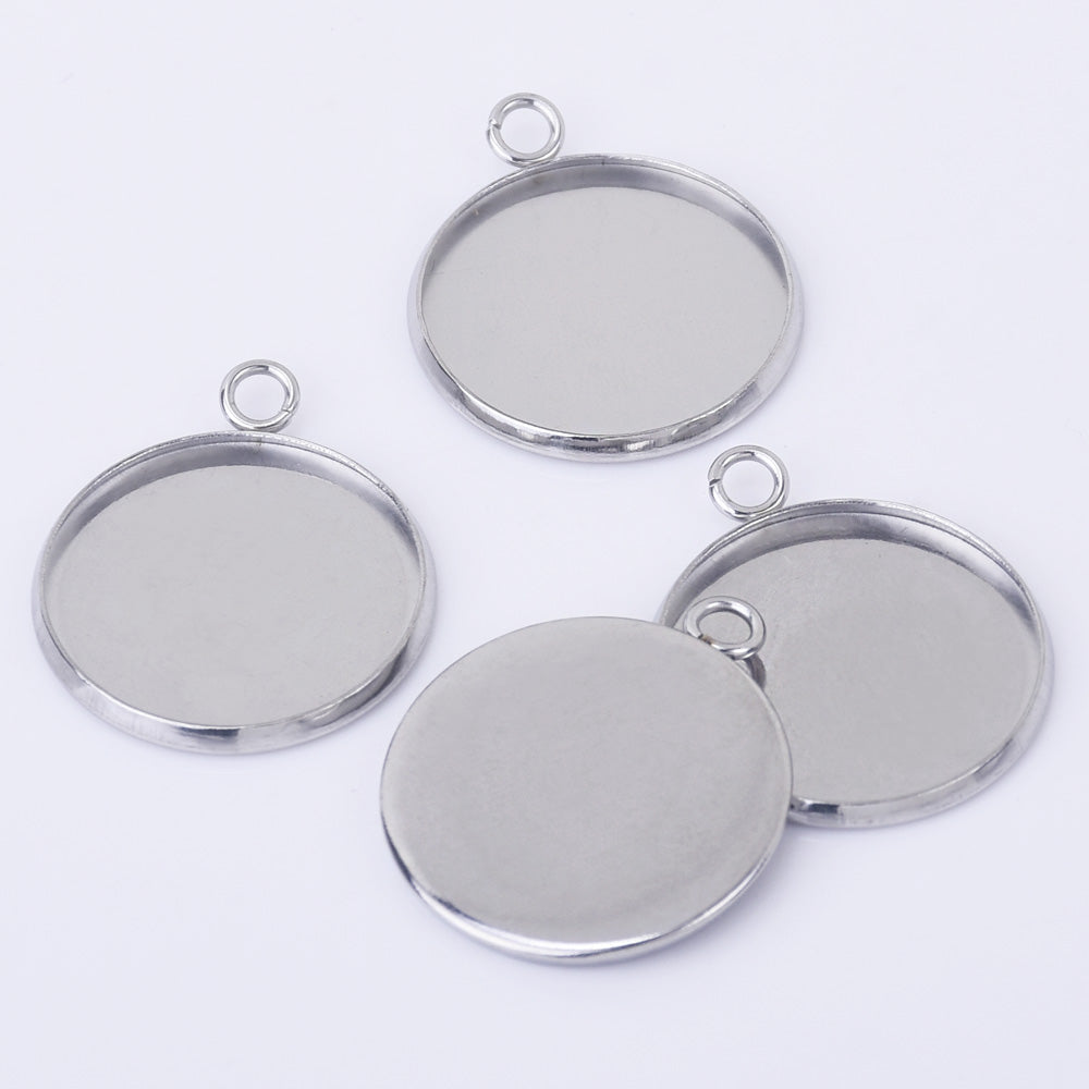 Stainless Steel Round Pendant Tray with Loop Cabochon Setting Blank Bezel Trays pendant base 20pcs 102558
