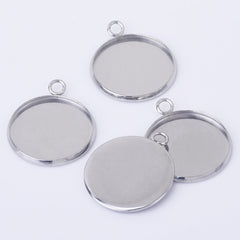Stainless Steel Round Pendant Tray with Loop Cabochon Setting Blank Bezel Trays pendant base 20pcs 102558