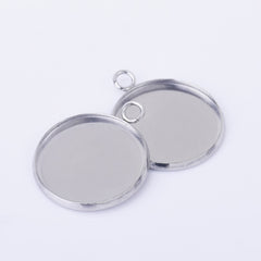 Stainless Steel Round Pendant Tray with Loop Cabochon Setting Blank Bezel Trays pendant base 20pcs 102558