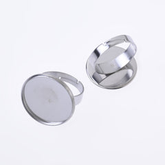 17mm Stainless Steel Adjustable Ring Blank Round Bezel Ring Base Rings For Women 20pcs 102682