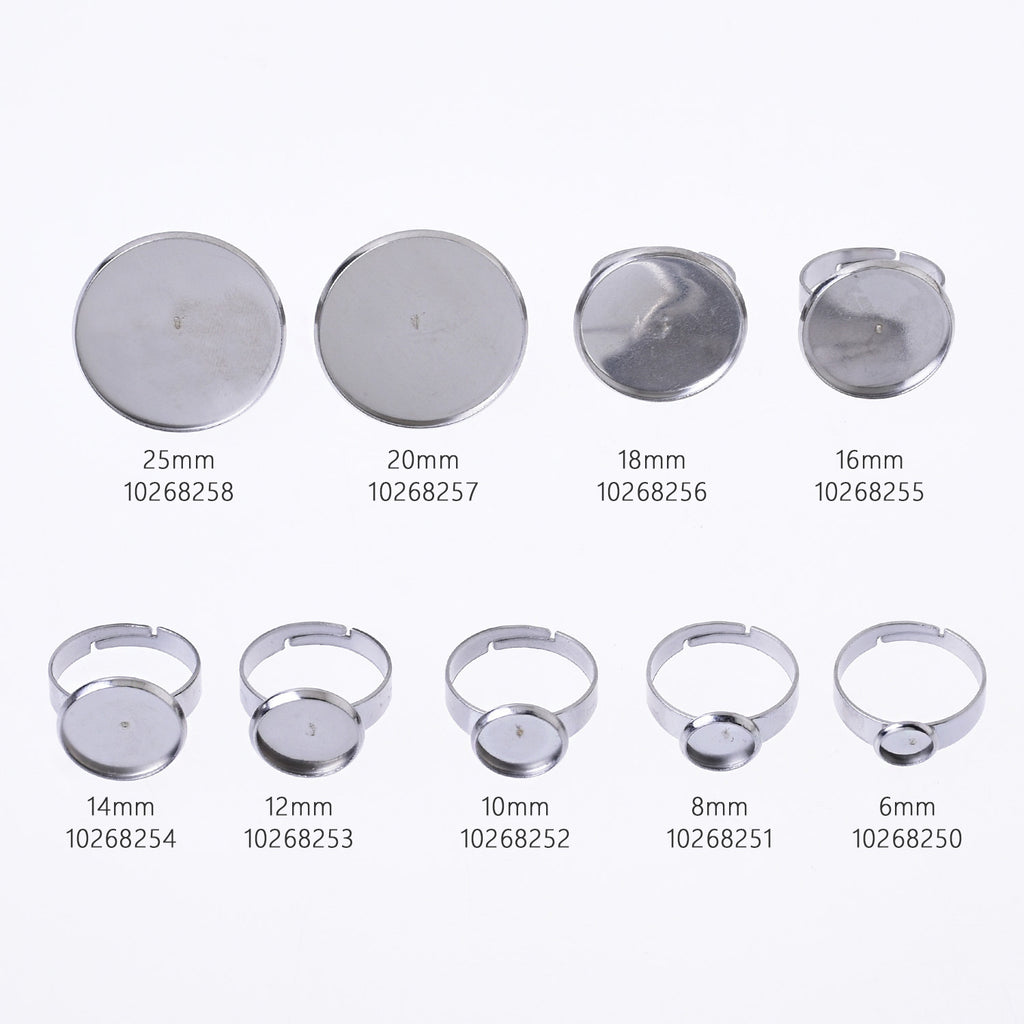 17mm Stainless Steel Adjustable Ring Blank Round Bezel Ring Base Rings For Women 20pcs 102682