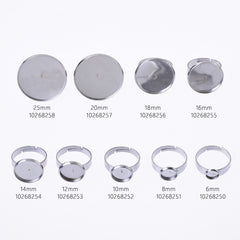 17mm Stainless Steel Adjustable Ring Blank Round Bezel Ring Base Rings For Women 20pcs 102682
