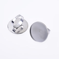 17mm Stainless Steel Adjustable Ring Blank Round Bezel Ring Base Rings For Women 20pcs 102682