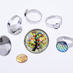 17mm Stainless Steel Adjustable Ring Blank Round Bezel Ring Base Rings For Women 20pcs 102682