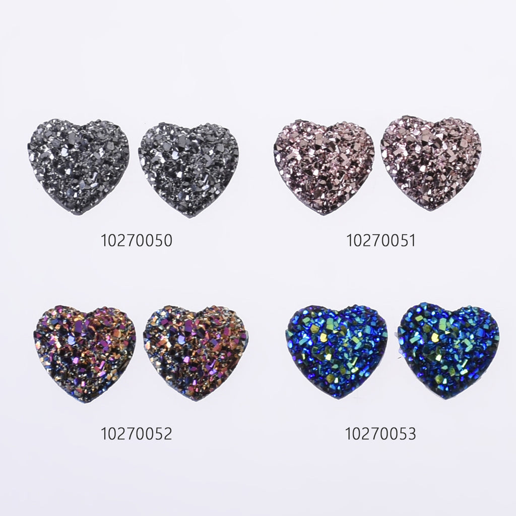 12mm Heart Faux Druzy Crystal Clusters Cabochons Glitter resin cabochon Druzy Cabochons jewelry making 50pcs 102700