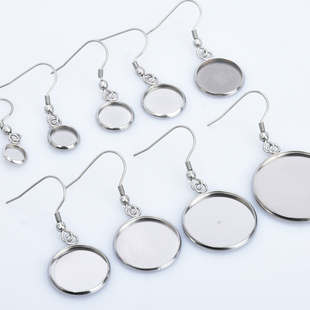 316 Stainless Steel Earring Blank Earwires Hook With Round Pad earrings Base Setting diy earrings 20pcs 102789