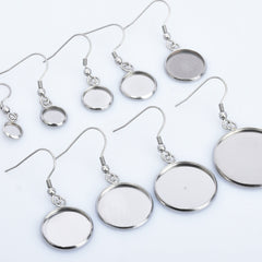 316 Stainless Steel Earring Blank Earwires Hook With Round Pad earrings Base Setting diy earrings 20pcs 102789