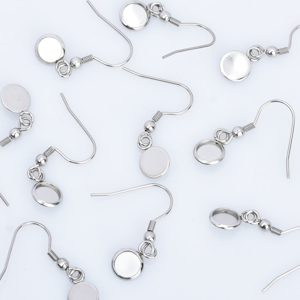 316 Stainless Steel Earring Blank Earwires Hook With Round Pad earrings Base Setting diy earrings 20pcs 102789