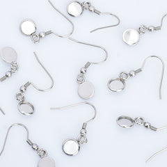 316 Stainless Steel Earring Blank Earwires Hook With Round Pad earrings Base Setting diy earrings 20pcs 102789