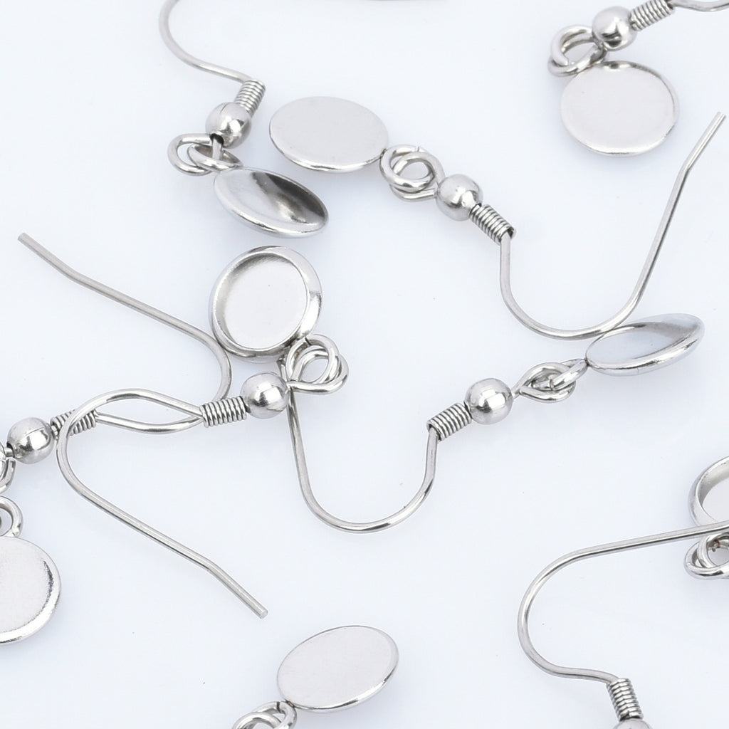 316 Stainless Steel Earring Blank Earwires Hook With Round Pad earrings Base Setting diy earrings 20pcs 102789