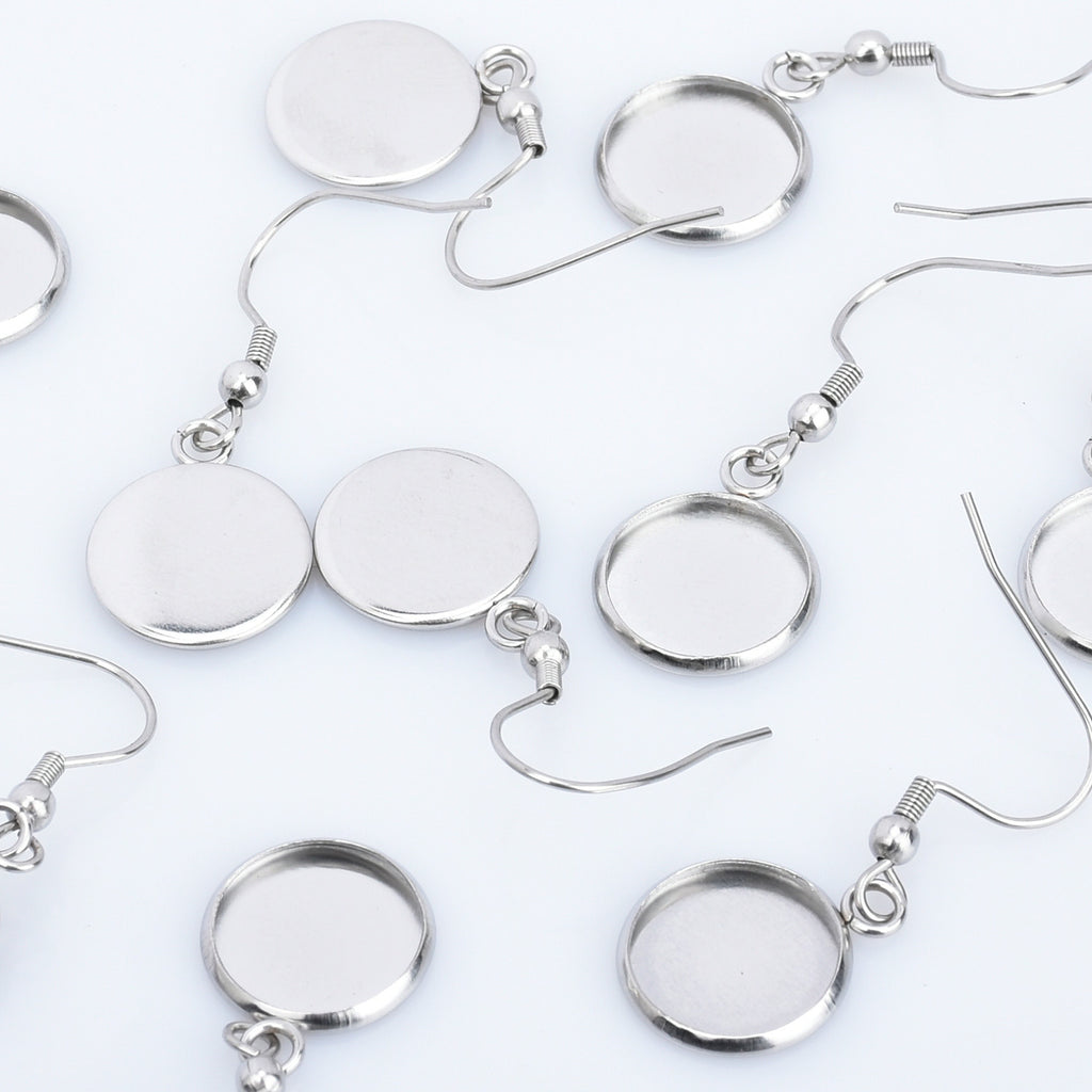 316 Stainless Steel Earring Blank Earwires Hook With Round Pad earrings Base Setting diy earrings 20pcs 102789