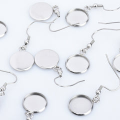 316 Stainless Steel Earring Blank Earwires Hook With Round Pad earrings Base Setting diy earrings 20pcs 102789