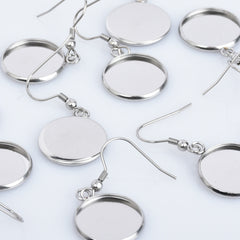 316 Stainless Steel Earring Blank Earwires Hook With Round Pad earrings Base Setting diy earrings 20pcs 102789