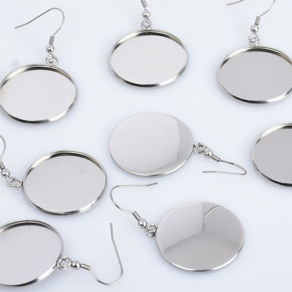 316 Stainless Steel Earring Blank Earwires Hook With Round Pad earrings Base Setting diy earrings 20pcs 102789