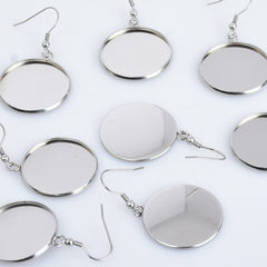 316 Stainless Steel Earring Blank Earwires Hook With Round Pad earrings Base Setting diy earrings 20pcs 102789