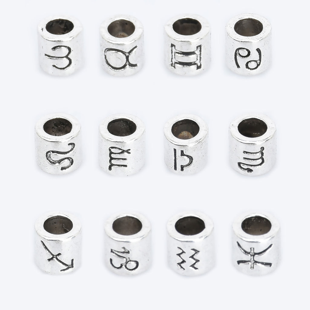 Set of 12 Alloy Zodiac Bead Set 7mm Slider Beads 4mm Hole Constellation Style Double Sided DIY Jewelry Findings 1set 10280350