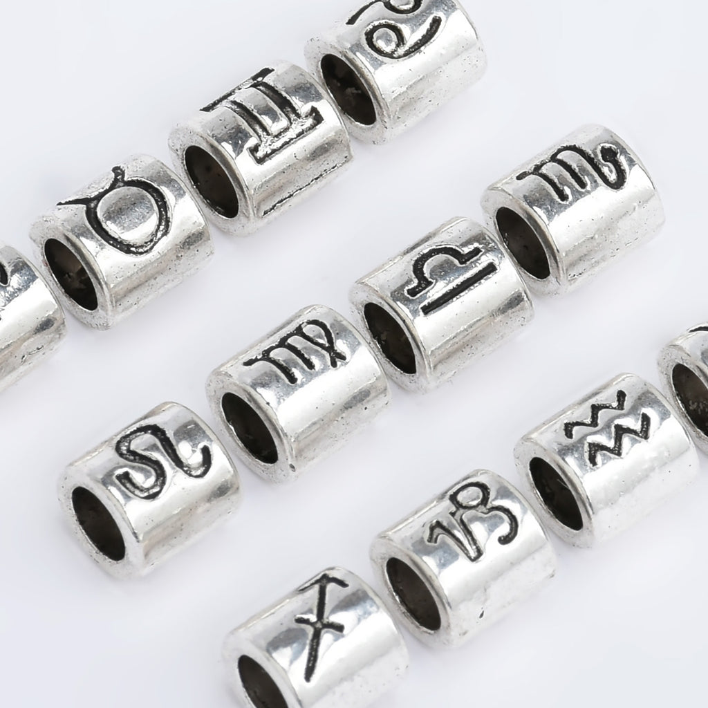 Set of 12 Alloy Zodiac Bead Set 7mm Slider Beads 4mm Hole Constellation Style Double Sided DIY Jewelry Findings 1set 10280350