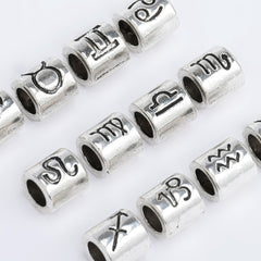 Set of 12 Alloy Zodiac Bead Set 7mm Slider Beads 4mm Hole Constellation Style Double Sided DIY Jewelry Findings 1set 10280350