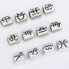 Set of 12 Alloy Zodiac Bead Set 7mm Slider Beads 4mm Hole Constellation Style Double Sided DIY Jewelry Findings 1set 10280350