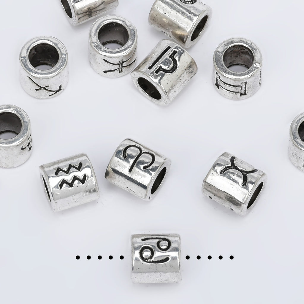 Set of 12 Alloy Zodiac Bead Set 7mm Slider Beads 4mm Hole Constellation Style Double Sided DIY Jewelry Findings 1set 10280350