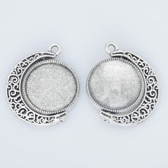 18mm/25mm Moon Charms Double Sided Cameo Cabochon Base Setting Pendants Rotate Pendant Trays with Glass Cabochon 10pcs 10286