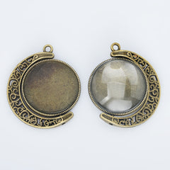 18mm/25mm Moon Charms Double Sided Cameo Cabochon Base Setting Pendants Rotate Pendant Trays with Glass Cabochon 10pcs 10286