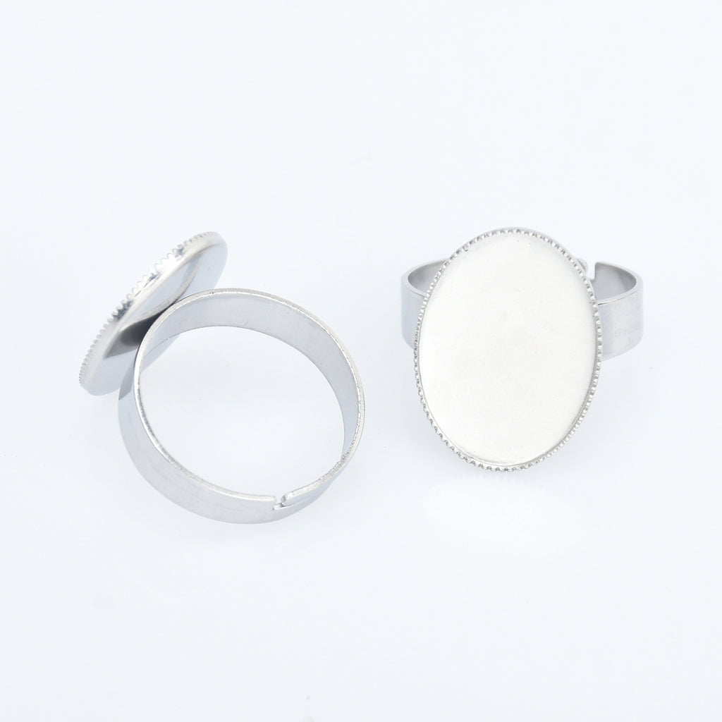 Stainless Steel Oval Adjustable Ring Blank Base Ring Setting Cameo Ring Base diy oval ring supplies 10pcs 102865
