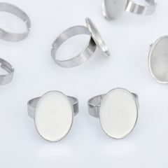Stainless Steel Oval Adjustable Ring Blank Base Ring Setting Cameo Ring Base diy oval ring supplies 10pcs 102865