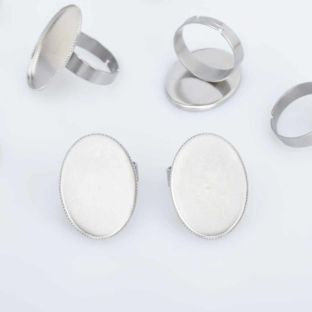 Stainless Steel Oval Adjustable Ring Blank Base Ring Setting Cameo Ring Base diy oval ring supplies 10pcs 102865