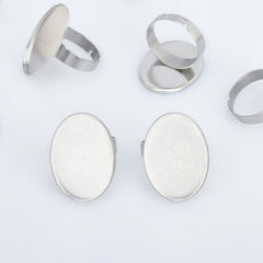 Stainless Steel Oval Adjustable Ring Blank Base Ring Setting Cameo Ring Base diy oval ring supplies 10pcs 102865