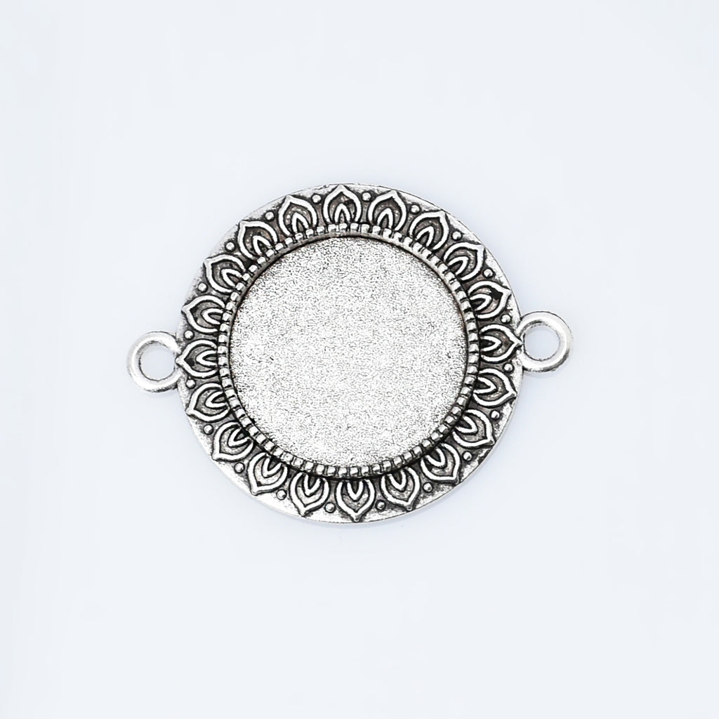 Alloy Round Connector Trays Double Loop Lotus lace Pendant Base fit 20mm round cabochons Tray Findings 10pcs 102943