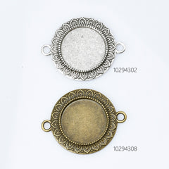 Alloy Round Connector Trays Double Loop Lotus lace Pendant Base fit 20mm round cabochons Tray Findings 10pcs 102943