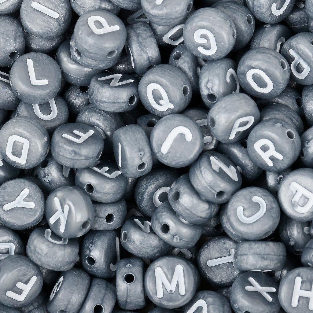 7mm Silver Acrylic Alphabet Beads Plastic Letter Beads with 1.3mm