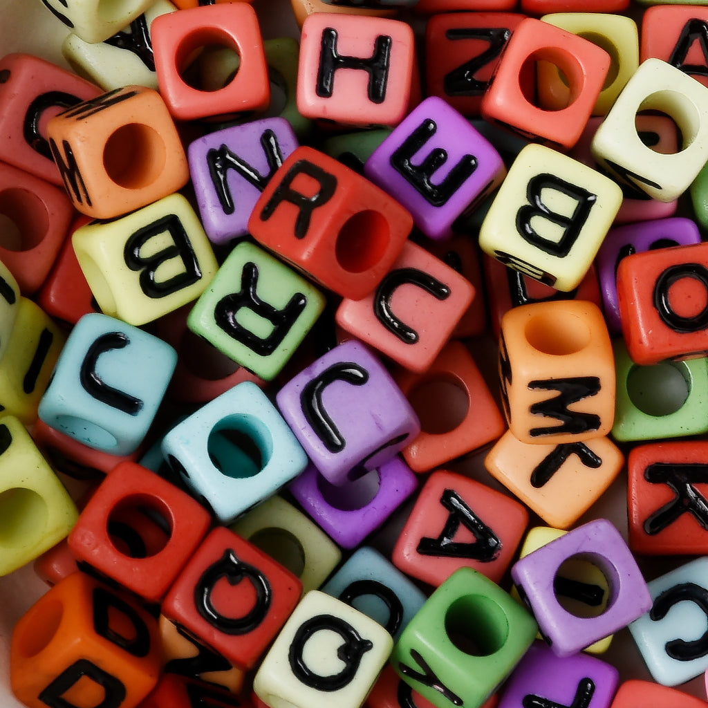 Wood Alphabet Letter Beads / Big Wooden Cube Initial Bead / Square
