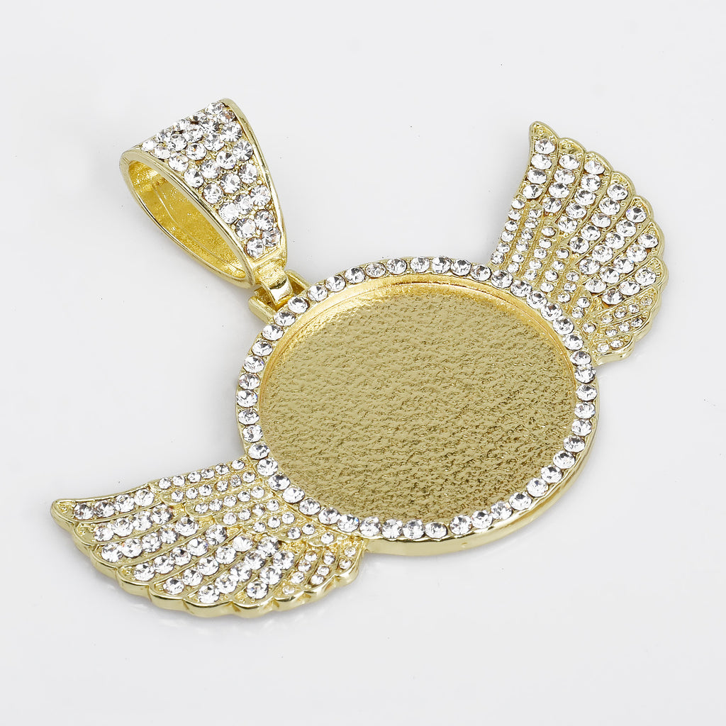 30mm Wing Picture Pendant Hip Hop Jewelry Gifts Mens Jewelry Zircon Pendant Real Gold Plated 2pcs 103286