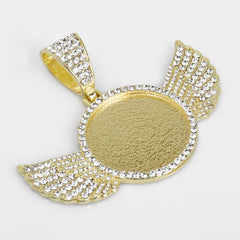 30mm Wing Picture Pendant Hip Hop Jewelry Gifts Mens Jewelry Zircon Pendant Real Gold Plated 2pcs 103286