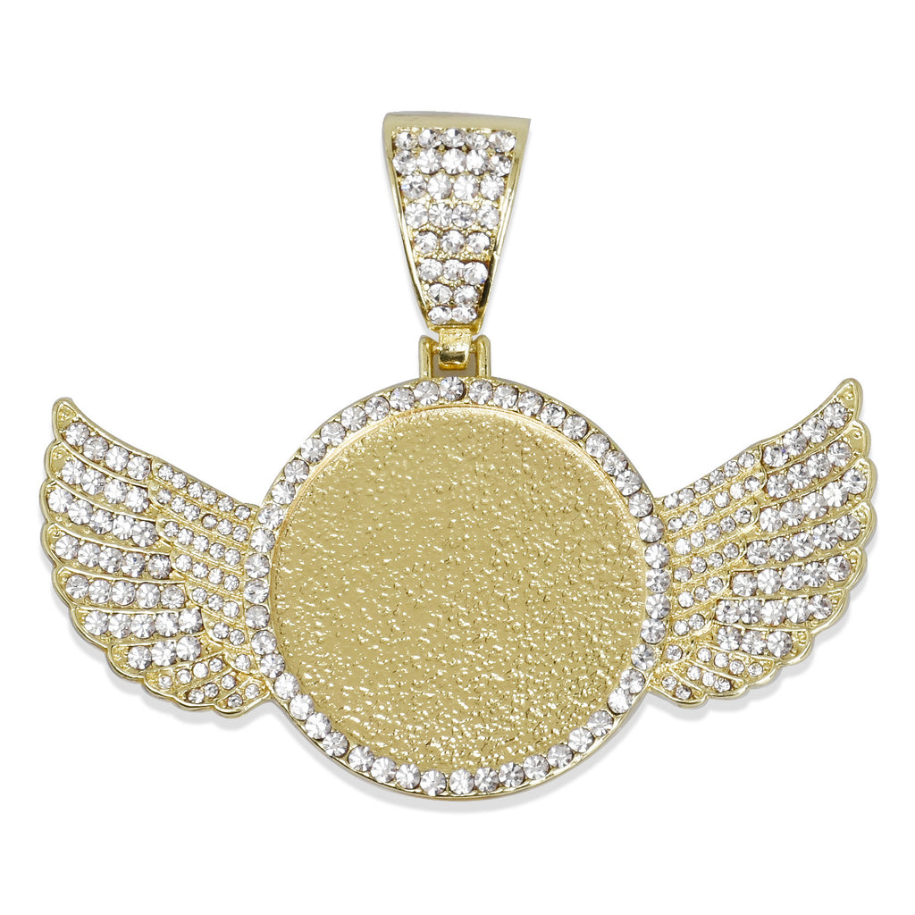 30mm Wing Picture Pendant Hip Hop Jewelry Gifts Mens Jewelry Zircon Pendant Real Gold Plated 2pcs 103286